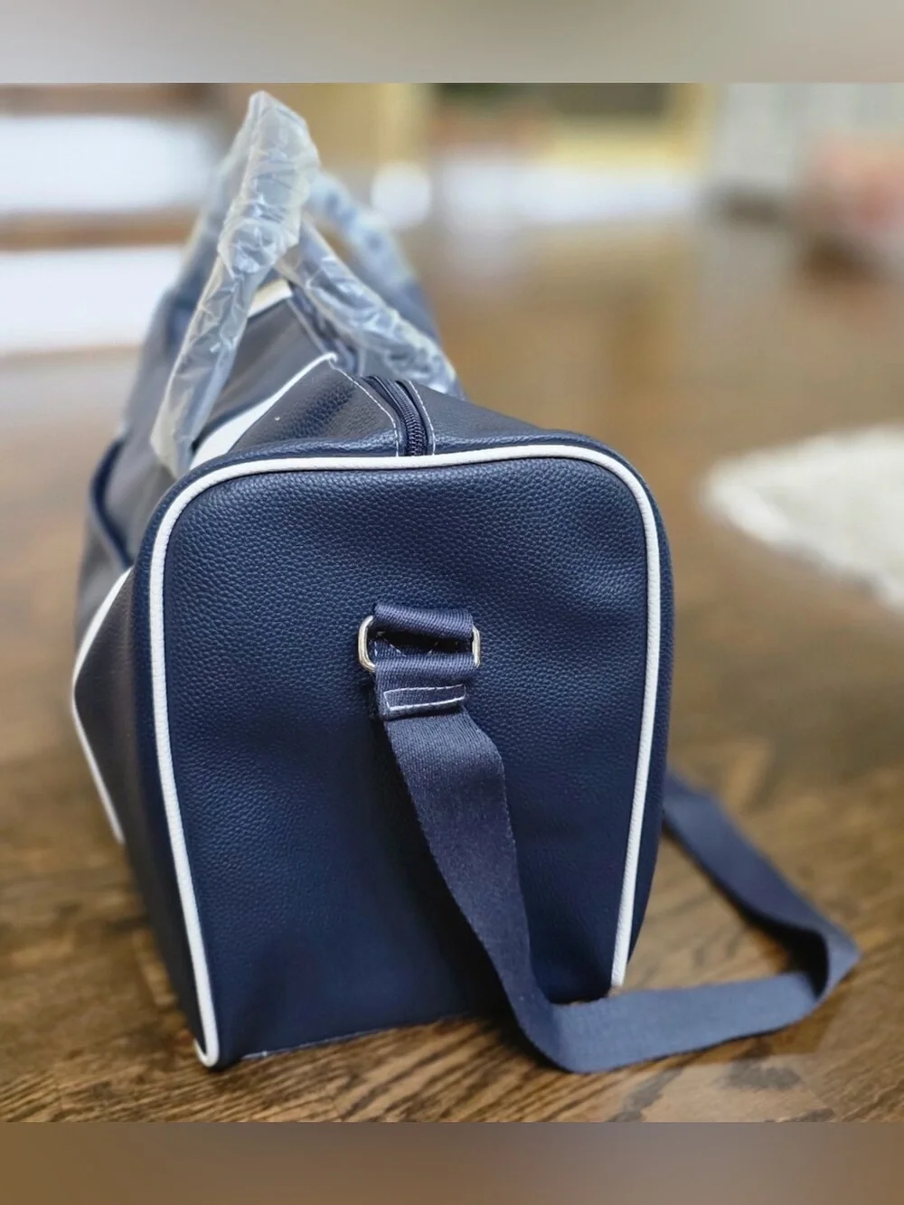 Ralph Lauren Navy and White Vegan Leather Duffel